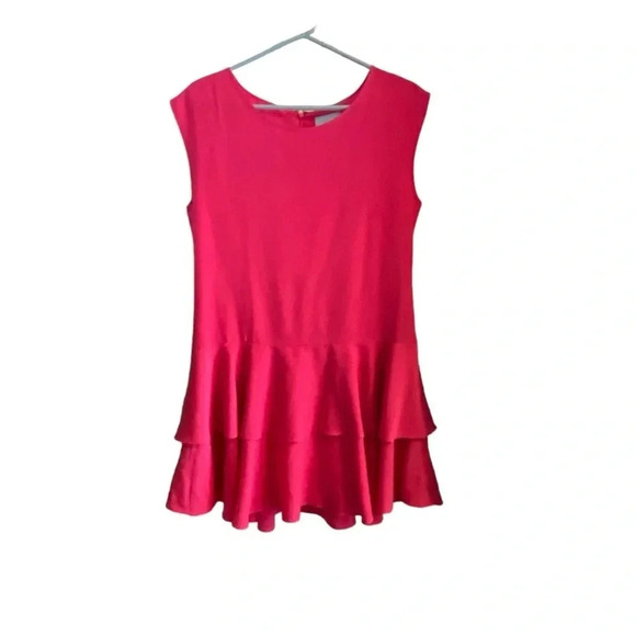 Cece Cynthia Steffe Pink Lily Tiered ruffle Drop Waist cap sleeve relaxed fit - Picture 3 of 9